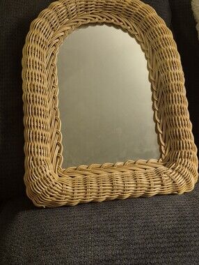 Vintage Woven Rattan Wall Mirror - Natural Tan